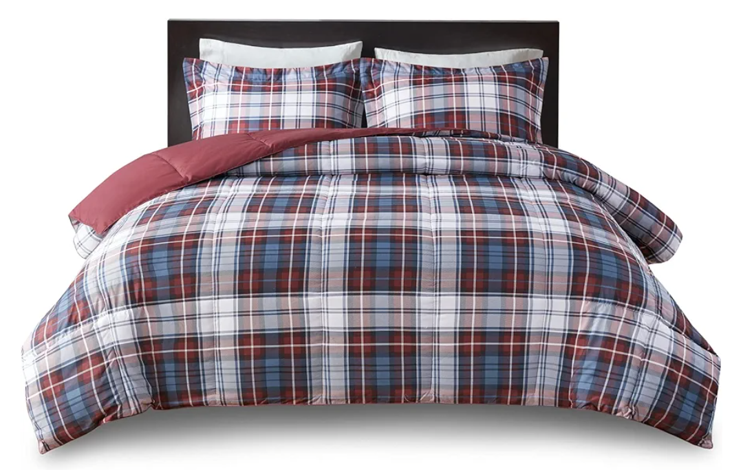 Coleman Windowpane 4 Piece Bedding Set King 1 Comforter 104x90 2 Comforter Shams 20x36 1 Quilt 104x90