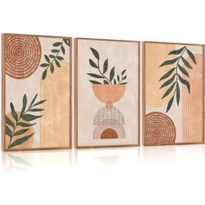 CHDITB Modern Botanical Framed Canvas Wall Art, Neutral Bohemian Gallery Wall Decor, Abstract Geometry Line Wall Painting, Mid Century Minimalist Sage Art Prints For Dining Room Bedroom Office 24"x36"