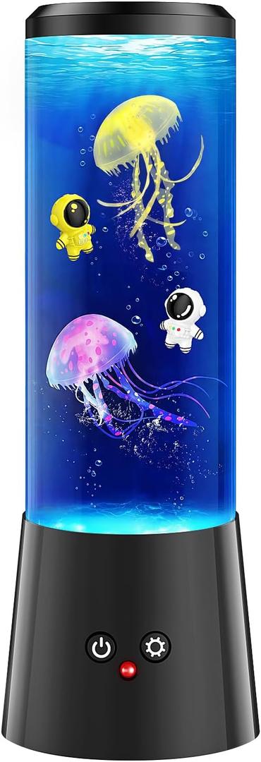 Astronaut Jellyfish Lamp, 16 Color Changing LED Jellyfish Tank Table Lamp, Dual Power Supply Eye-Friendly Ambient Light, Decorative Night Lamp for Bedroom Home Office, Ideal Gift for Adults and Kids