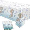 3 Pack Bear Baby Shower Decorations Tablecloth for Boy - Blue Bear We Can Bearly Wait Baby Shower Decorations Party Supplies Table Cover,54in x 108in
