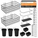 INCLY 30PCS Peg Board Organizer Accessories Kit, Pegboard Hooks Assortment with Bins, Cups, Wire Baskets and Paper Towel Holder for 1/8“ and 1/4” Pegboard Garage Workbench Craft Room Organizing Tools