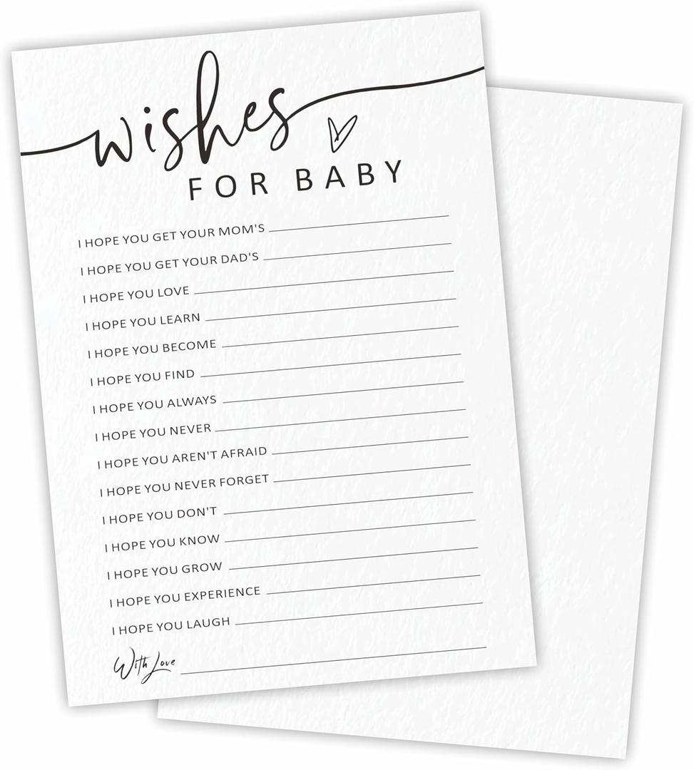 Baby Shower Game Cards Kit - Wishes For Baby - 30 Minimalism White Calligraphy Fill In Style Game Cards For Baby Announcement, Gender Reveal, Wishes For New Baby, Party Favor & Supplies - B08