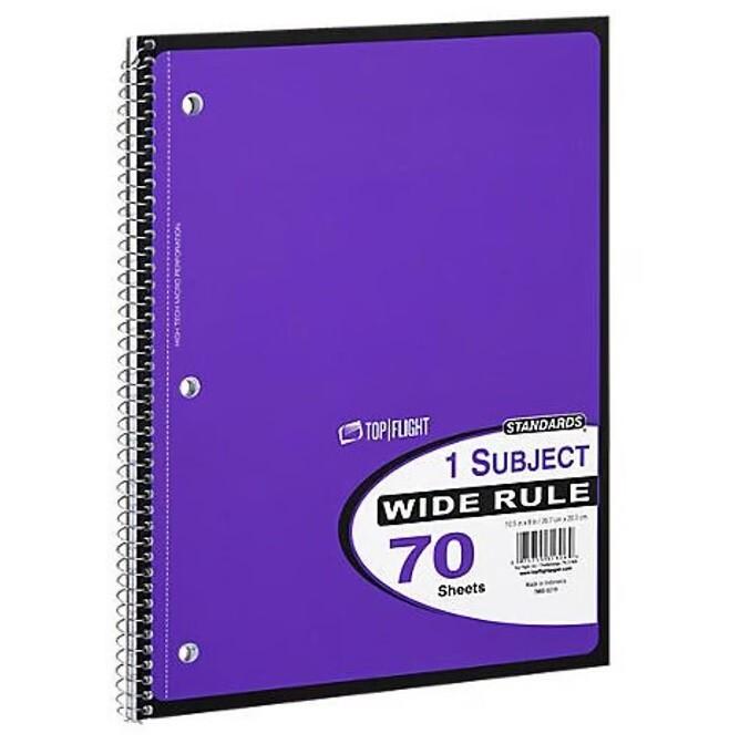 Top Flight Spiral Notebook, 1 Subject, 70 Wide Ruled Sheets, Violet