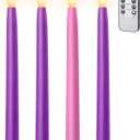 10.5'' Advent Candles Battery Operated Set of 5 with Remote, Timer & Dimmer, Plastic Flameless LED Taper Candlesticks for Advent Wreath, Christmas Table Centerpiece Decor (3 Purple 1 Pink)