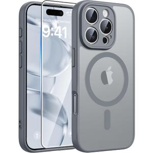 FNTCASE for iPhone 16 Pro Case: [Compatible with Magsafe] Translucent Matte Magnetic Phone Cover - Military Grade Drop Protection Shockproof Protective Cases - Gray
