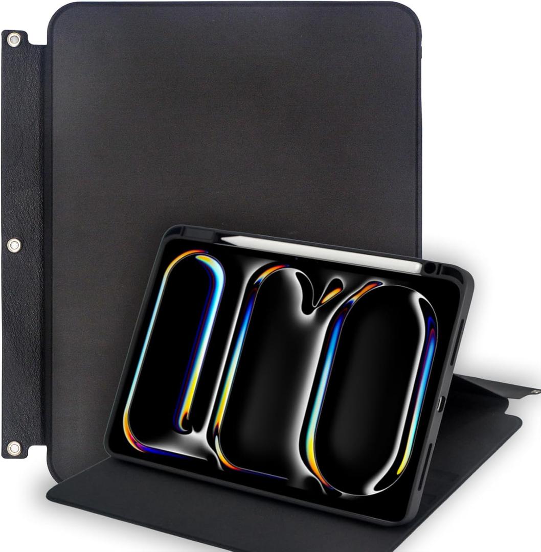 Rotating Case with 3-Ring Binder Holes fit for A4-Size Binder, 360 Degree Rotating Stand Cover with Pencil Holder for 11-inch iPad Pro M5 (2025) / M4 (2024) Model