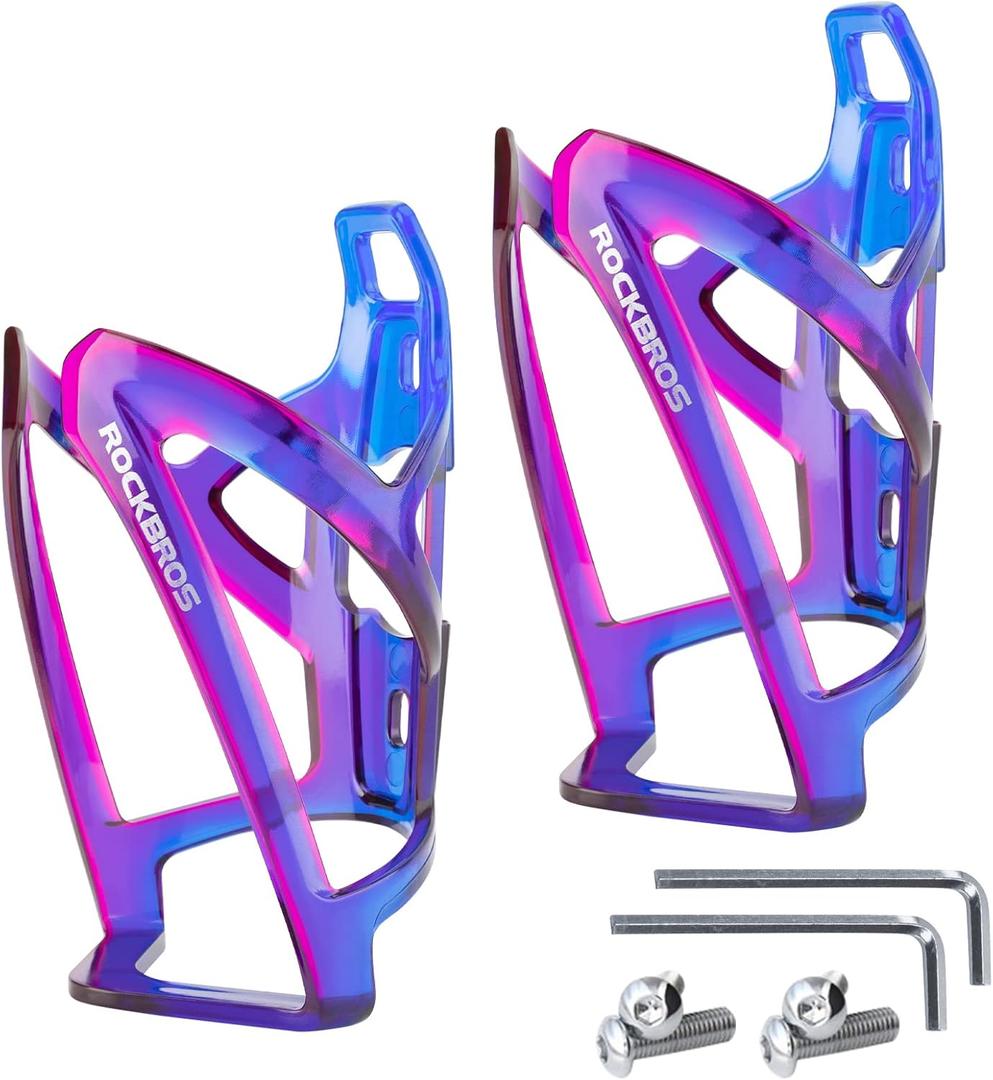ROCKBROS Bike Water Bottle Holder Ultra-Light Bicycle Bottle Cages with Screws Tool, Universal Bike Cup Holder for Road MTB Mountain Bikes Cycling Accessories2 Pack (Standard, bulepurple+bulepurple)