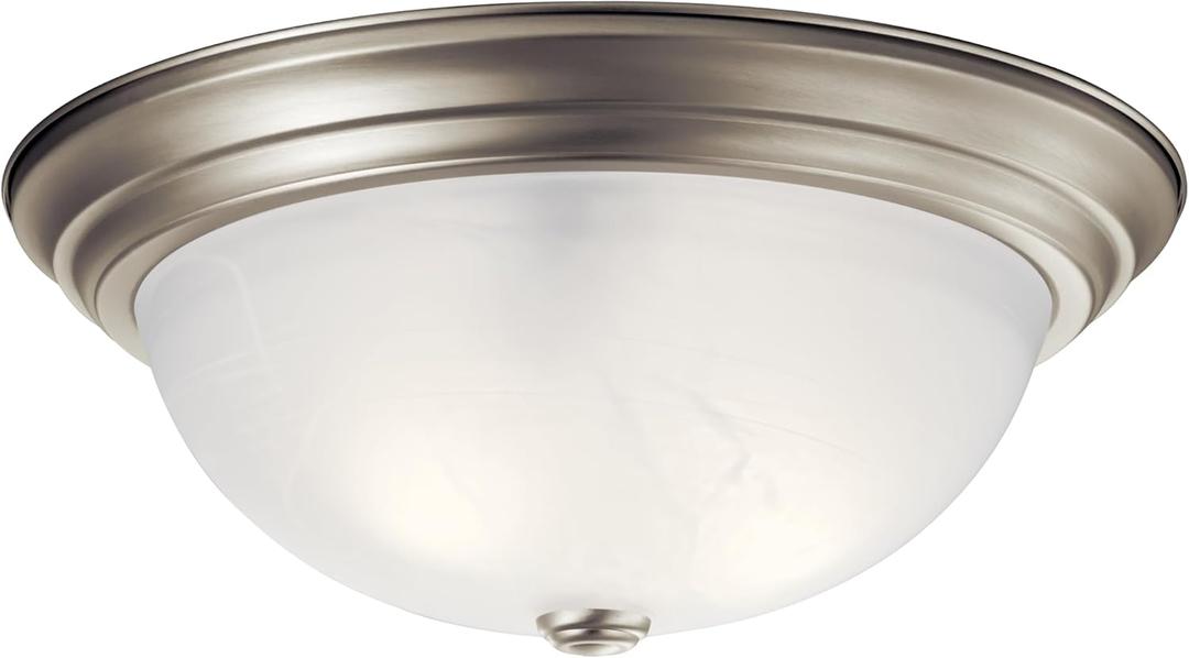 Kichler 15.25" Flush Mount Ceiling Light in Brushed Nickel, 3-Light Fixture with Clear Satin Etched Glass, Brushed Nickel, (15.25" x 6"), 8110NI