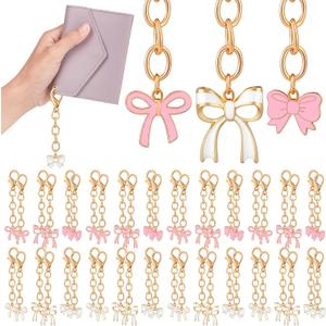 Sureio 30 Pcs Pink Bow Keychains Party Favors Bow Key Chains for Women Team Cheer Coquette Preppy Bachelorette Western Wedding Birthday Gift (Pink and White, Bow)