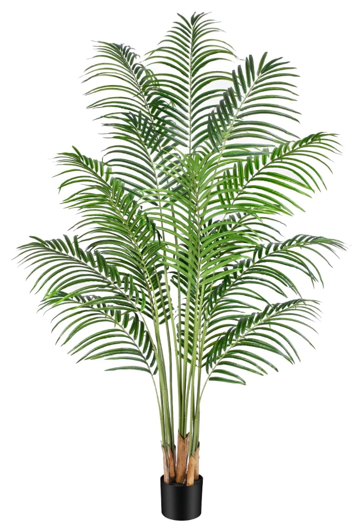 Keeplush Artificial Palm Tree 6ft Tall Fake Palm Tree Indoor Decor with 18 Trunks and Real Bark Design Faux Tropical Areca Palm Silk Floor Plant in Pot for Home Office Living Room Bedroom Decor