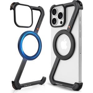OATSBASF Minimalist Phone Case Compatible with iPhone 16 Pro Max 6.9", [Compatible with Magsafe] Aluminum Metal Frameless Design Bumper Z Case, Protective Shock Grade Shell, Black