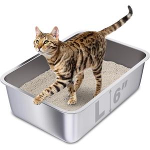 Stainless Steel Cat Litter Box, 20"x14"x6"(Height) Large Metal Litter Box, Easy to Clean, Non Stick No Smell Litterbox for Cats/Kitty (Large (19.7"x13.7"x6"))