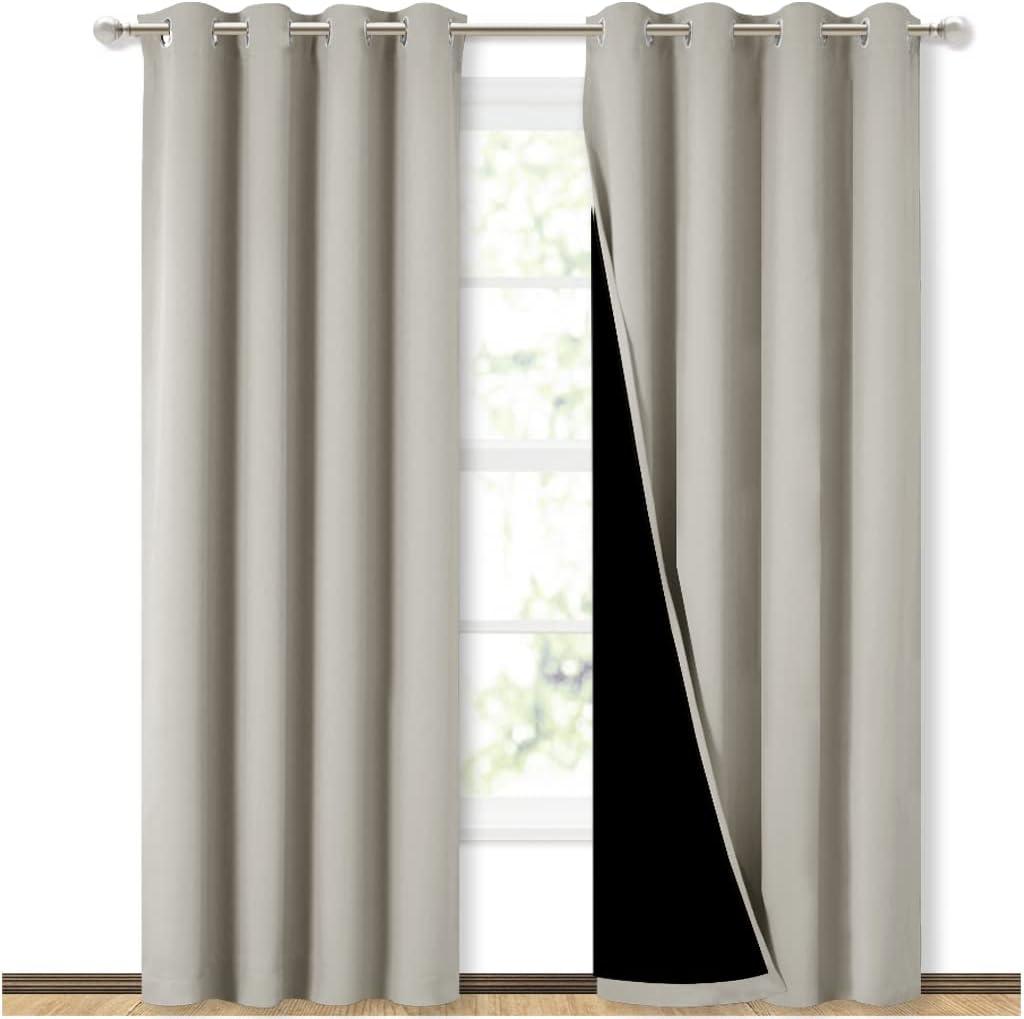 NICETOWN 100% Blackout Window 84in Curtain Panels, Cold and Light Blocking Drapes with Black Liner (Natural, 2 Pieces, 52  Wide per Panel) (52"W x 84"L (Pack of 2))