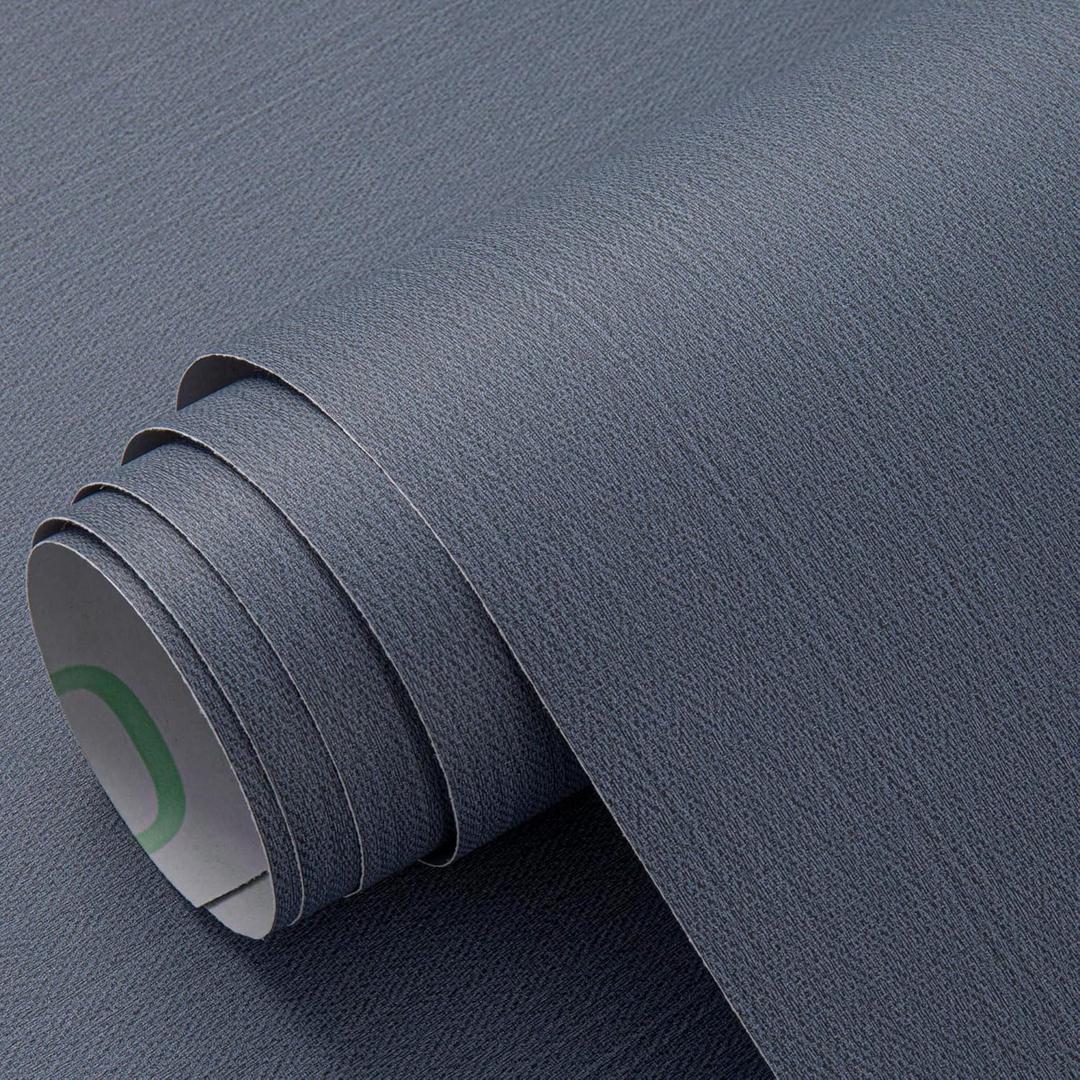 Haimin Fabric Wallpaper Textured Contact Paper (24in X 393in) Navy Blue Peel and Stick Faux Linen Wall Paper Self-Adhesive Vinyl Wallpaper Herringbone Look (Blue) (Blue)