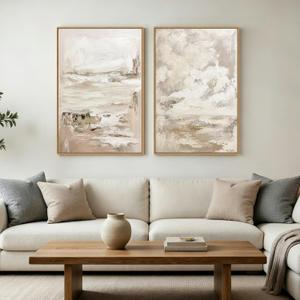SAFERRYHOME Neutral Abstract Landscape Sky Hand Painted Wall Art, 24"x36"x2, 24"x36"x2 Panels