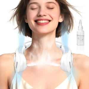Neck Fan with Mist Spray, Portable Neck Fans that Blow Cold Air,Folding Bladeless Personal Fan Mister,Quiet Headphones USB-C Rechargeable Battery Operated Cooling Mising Fan for Women Men Kids White