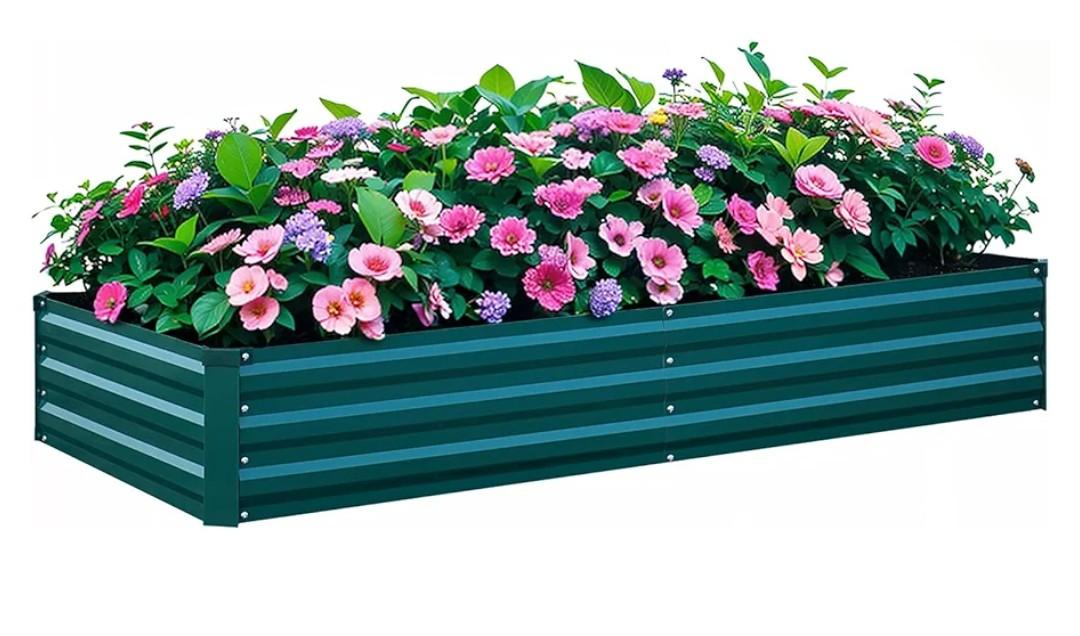 Raised Garden Bed Green, 6x3x1ft Galvanized Raised Garden Beds Outdoor for Vegetables Flowers, Raised Bed Planter Box, Metal Raised Garden Bed Kit with Gloves and 3ftx30ft Weed Barrier Fabric