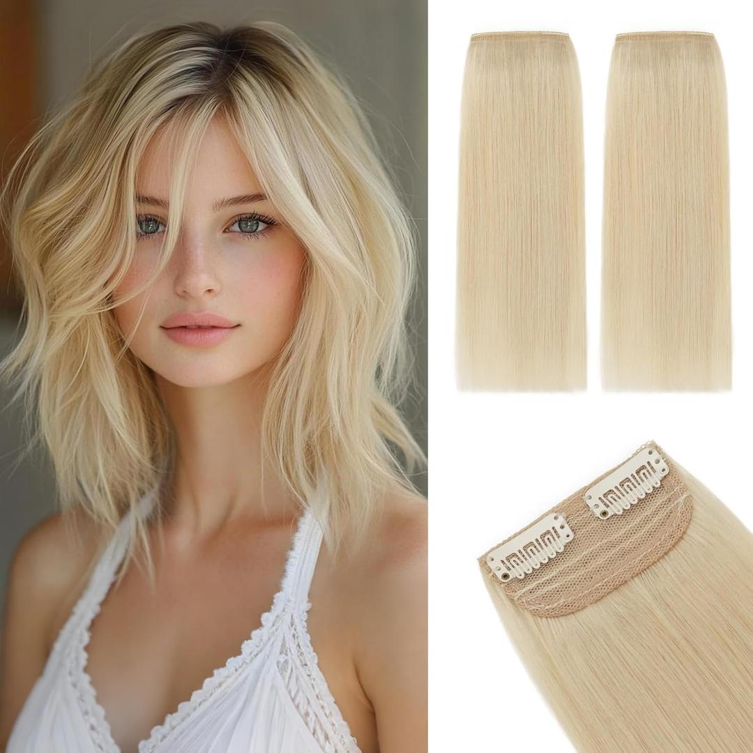 Rich Choices Short Clip in Hair Extensions Real Human Hair - 2PCS Remy Mini Clip ins Hairpiece for Women - Hairs Extensions for Thin Hairs 6 Inch #613 Bleach Blonde