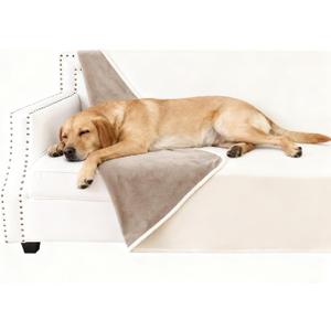 Waterproof Dog Blanket for Couch, Reversible Pet Throw Blankets Leak Proof Sofa Bed Protector for Furniture Machine Washable-68x82,Khaki+Beige