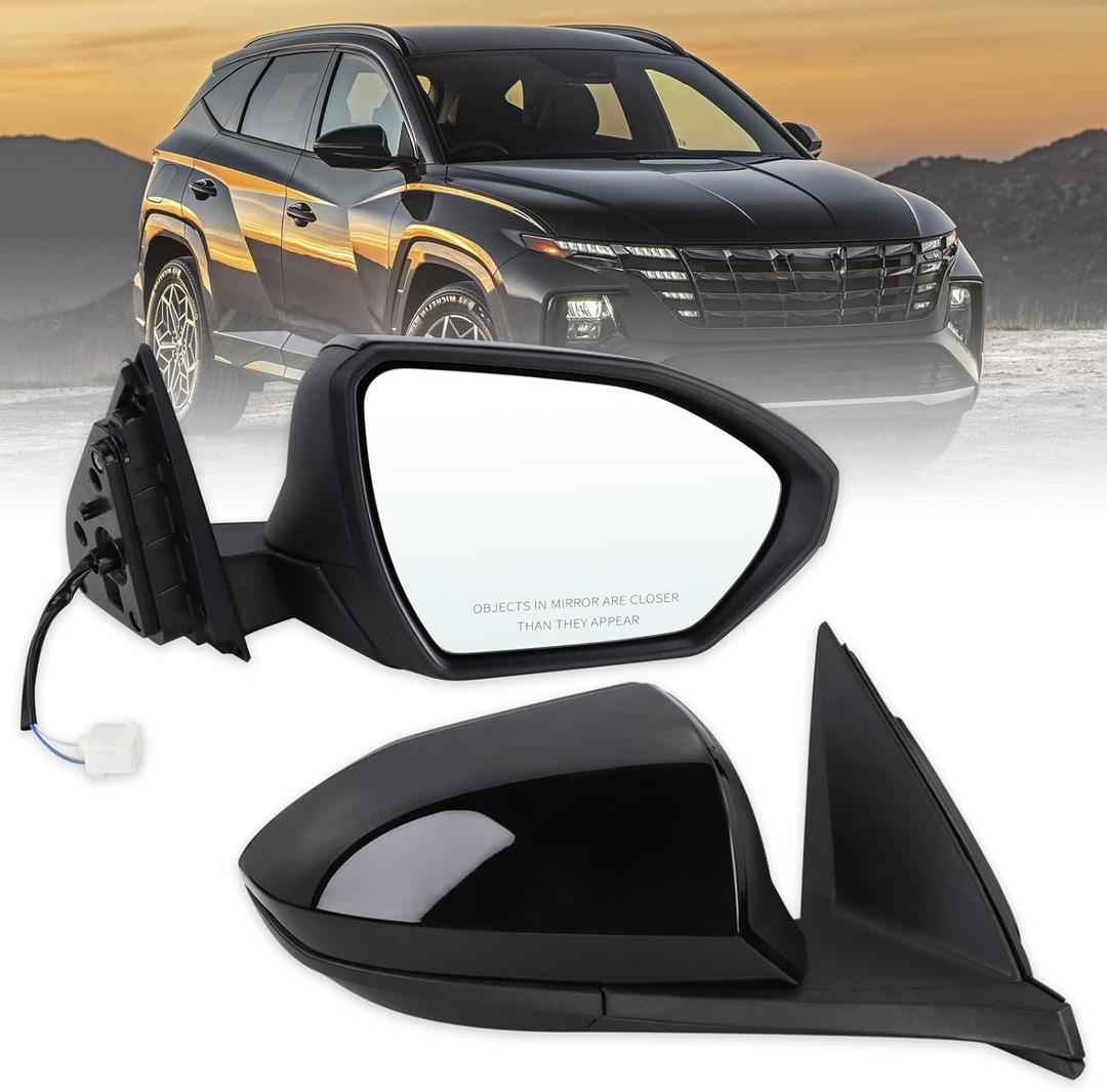 Right Passenger Side Door Mirror Compatible With 2022 2023 2024 2025 Hyundai Tucson With Power Glass Manual Folding Black Replace#87620CW000(3 Pins)