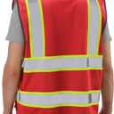Dib Safety Reflective Mesh Vest High Visibility Two Tone with Pockets and Zipper, Red Mesh with Yellow Trim, XL