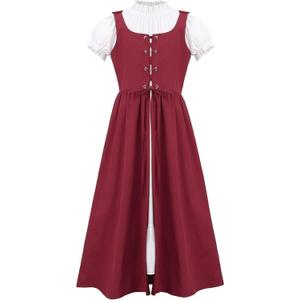 Auidy_6TXD Girls Renaissance Dress,Medieval Princess Dress up Costume,Renaissance Faire Dress Girls' Costume (Small, Red)