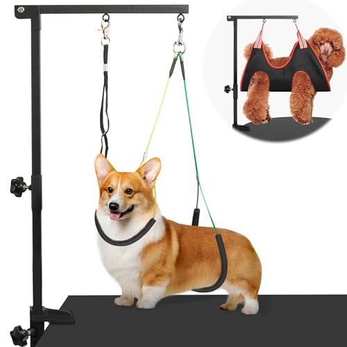 Dog Grooming Arm with Pet Grooming Hammock, getlstub 35" Pet Grooming Table Arm with Adjustable No Sit Haunch Holders, Dog Grooming Stand with Loop Noose for Small and Medium Pets, M