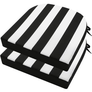 idee-home Outdoor Chair Cushions Set of 2, Thick 17" x 17" x 3" Outdoor Seat Cushions Patio Furniture Waterproof with Ties, Dining Pads (Black Stripes)