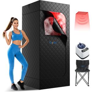 Infrared Sauna Box, Portable Sauna with 660nm Red Light Therapy & 850nm,5-Layer Waterproof, 3L 1300W Steamer,Folding Chair,for Home Sauna Spa Personal Saunas Tent Indoor Outdoor