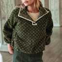 Womens Fleece Sweatshirt Half Zip Sherpa Pullover Jackets Warm Long Sleeve Vintage Hiking Coat with Pockets(Dark-Green,M)