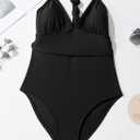 Herseas Women's Twist Cut Out One Piece Swimsuit V Neck Knotted Tummy Control Bathing Suit (Black, XXL)