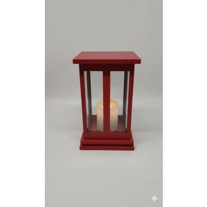 DECORKEY Christmas Decorations for Home, Decorative Christmas Lantern Indoor Outdoor Decor, Metal Hanging Candle Holder with Xmas Teardrop Wreath and LED Candle for Table Centerpieces, Patio (Red) (14.2'')