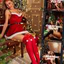 RSLOVE Christmas Thigh High Stockings for Women Sexy Fishnet Tights with Bow Accent Santa Accessory Hosiery One Size (Red)