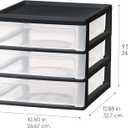 IRIS USA Plastic Stacking Desk Top 3-Drawer Storage Organizer, 1-Pack, for Makeup Vanity Nail Polish Bathroom Stationery Art Craft Supplies Kitchen Office Garage and Small Organization, Medium, Black