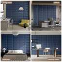 Blue Wall-Mounted Upholstered Headboard Panels, 24x12 Inches, Set of 6, Faux Leather, DIY Peel-and-Stick, Soundproof and Impact-Resistant Padding for Queen, King, or Adjustable Beds, Modern Décor
