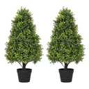 Azoco 30" Artificial Boxwood Faux Plants Outdoor, UV Resistant Topiary Trees Realistic Cone-Shaped Fake Bushes and Shrubs Potted Fake plants Set of 2 for Front Porch Patio Outside Planter Decor