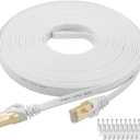 DEFACE Cat 8 Ethernet Cable 25 Ft Cat8 Internet Cable Flat Gigabit High Speed Shielded RJ45 LAN Cable for PS4, Xbox, Router, Modem, Gaming,White
