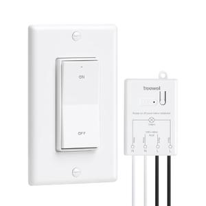 Wireless Light Switch and Receiver Kit, Decorator Rocker Wall Switch, 200FT Long Range RF Remote Control, No in-Wall Wiring Required, Programmable & Expandable for Ceiling Light, Fans, Lamps