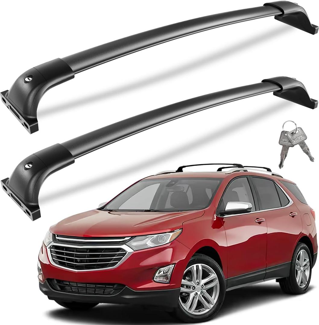 Wonderdriver 300lbs Lockable Roof Rack Cross Bars Compatible with 2018-2024 Chevy Chevrolet Equinox & 2018-2024 GMC Terrain,Heavy Duty Aluminum Roof Rails Crossbars Rooftop Cargo Canoe Black Luggage