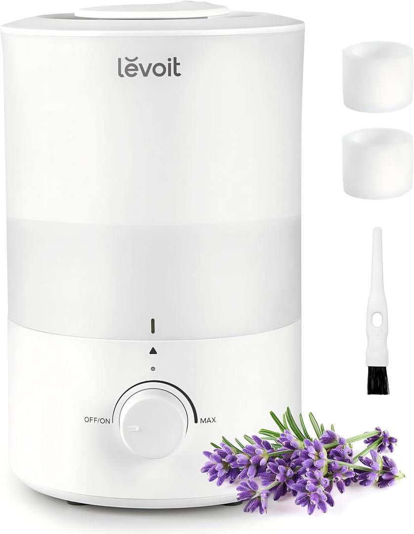 LEVOIT Humidifiers for Bedroom, Quiet (3L Water Tank) Cool Mist Top Fill Essential Oil Diffuser with 25Watt for Home Large Room, 360 Nozzle, Rapid Ultrasonic Humidification for Baby Nursery and Plant (White)
