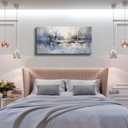 Large Abstract Living Room Canvas Wall Art Blue and White Reflection painting Decor Pictures Modern Big Neutral Posters Prints for Bathroom Bedroom Office Home Decoration, 39*20 in
