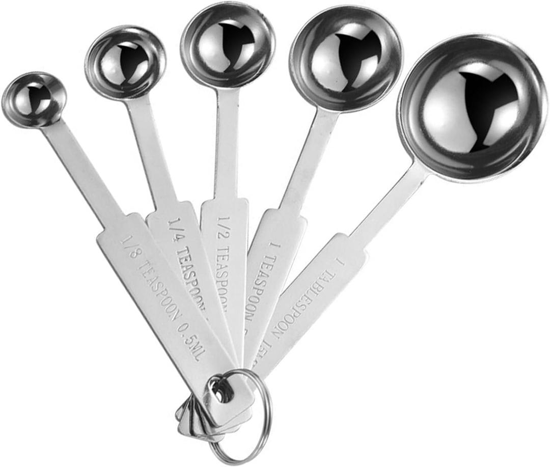 5PCS OstWony Measuring Spoons Set, Includes 1/8, 1/4, 1/2 tsp, 1 tsp, 1 tbsp, Food Grade Stainless Steel Measuring Cups, Tablespoon and Teaspoon for Measure Liquid and Dry Ingredients