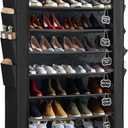 RevoHome Shoe Rack with Cover, 10 Tier Shoe Organizer for Closet, Holds 55 Pairs, Vertical Space Saving Shoe Storage Shelf with 8 Side Pockets & Chalkboard Labels for Entryway, Bedroom, Dorm, X-Large