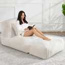 Giant Bean Bag Lounger Sofa with Pillow, Large Beanbag Chair for Adults, Oversized Comfy Beanbag Lazy Floor Sofa, Bean Bag Couch with Memory Foam Filled for Living Room, Bedroom, White, 32 inches x 67 inches x 27.5 inches