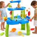 FRUSE Kids Water Table for Toddlers 3-5,3-Tier Splashing Sand Water Table Toys with Accessories,Activity Sensory Play Table for Backyard Beach Grass,Summer Outdoor Toy for Boys Girls Age 3 4 5 6 7 8 (Blue)