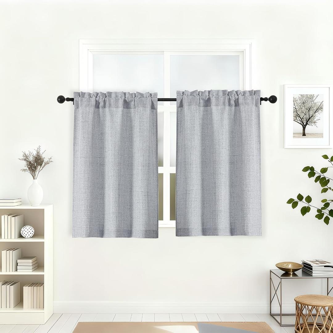 Lecloud Grey Kitchen Curtains 36 Inch Length 2 Pcs, Airy Privacy Light Filtering Short Tiers, Soft Modern Window Drapes for Cafe Bathroom Cabinet RV Camper Basement, Each Panel 30" W x 36" L