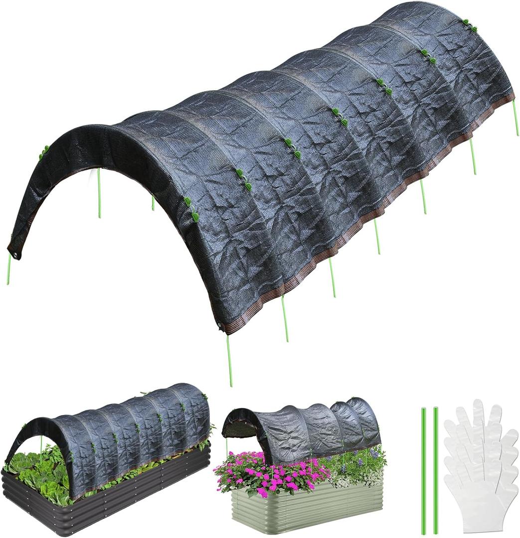 Wenfan Planter Raised Bed Sun Shade 70% Shade Cloth with Garden Hoops for 8x4x1Ft Raised Garden Bed Sunshade Kit Garden Tunnel Shade Net Cover Adjustable Height Raised Bed Sunblock Cover