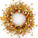 Fall Wreaths for Front Door 20 Inches Autumn Door Wreaths Harvest Wreath Pumpkin Wreath with Orange Jasmine for Thanksgiving Farmhouse Indoors Wall Porch Window Home Celebration