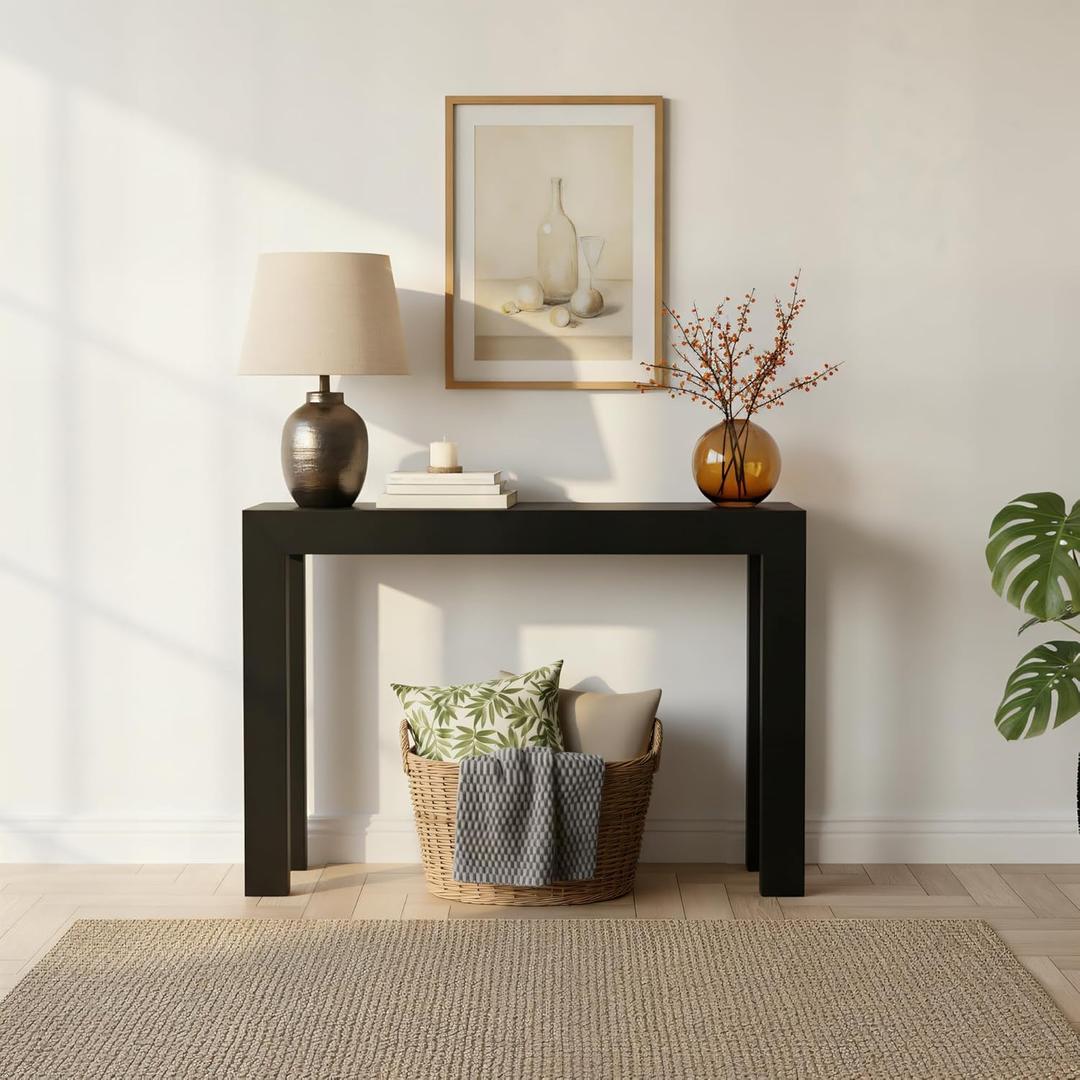Plank+Beam Modern Solid Wood Console Table, 46 Inch, Sofa Table, Narrow Entryway Table for Hallway, Behind The Couch, Living Room, Foyer, Easy Assembly, Black
