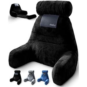 malu Extra Large Reading Pillow- Ergonomic Pillow- Back Pillow for Bed+ Rolling Mat for Neck Support- with Shredded Memory Foam- for Sitting Up in Bed, Couch or Floor